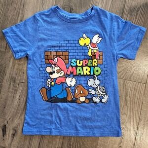 Kids szS Blue Super Mario Graphic T-Shirt Nintendo Retro 90s Y2K Video Gamer Tee
